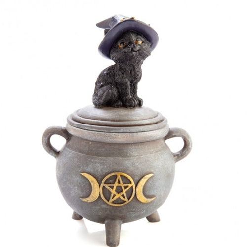 BLACK CAT CAULDRON TRINKET BOX