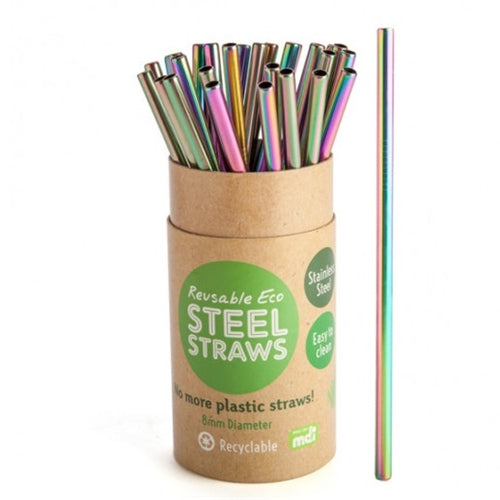 REUSABLE STEEL STRAWS RAINBOW 8MM 30pcs